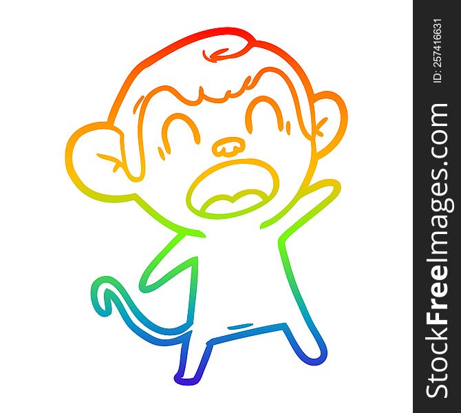 rainbow gradient line drawing shouting cartoon monkey