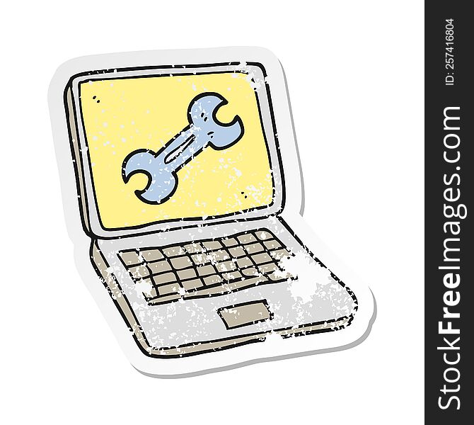 retro distressed sticker of a cartoon laptop computer with fix screen