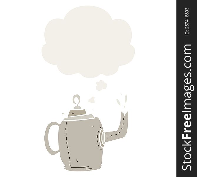 cartoon old kettle with thought bubble in retro style