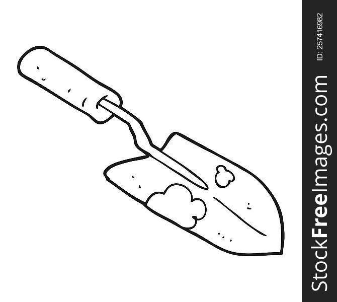 freehand drawn black and white cartoon trowel