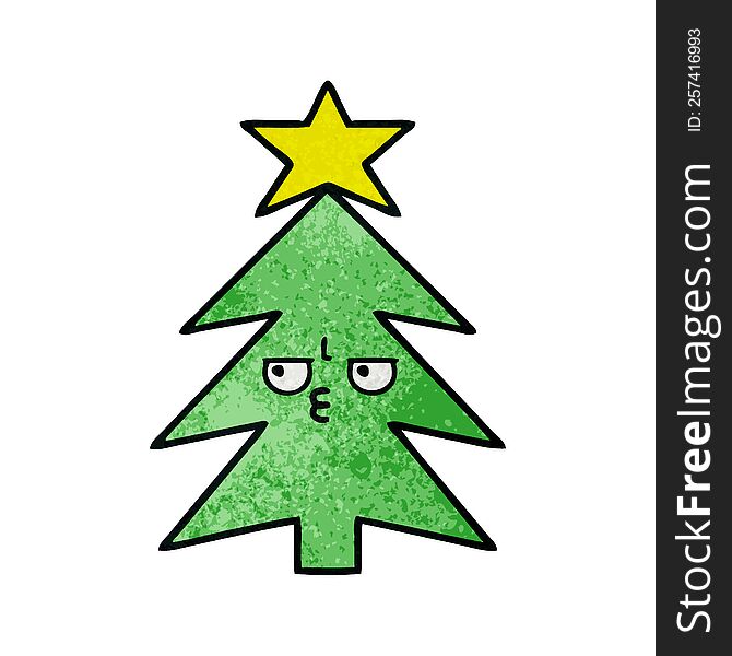 retro grunge texture cartoon of a christmas tree