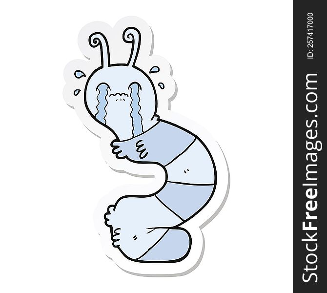 sticker of a cartoon crying caterpillar