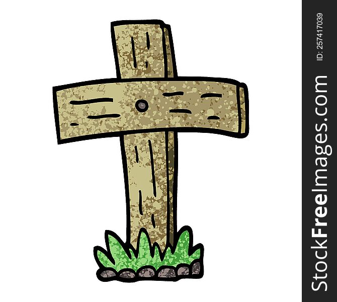 grunge textured illustration cartoon graveyard cross