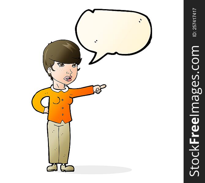 Cartoon Woman Pointing Finger Of Blame With Speech Bubble