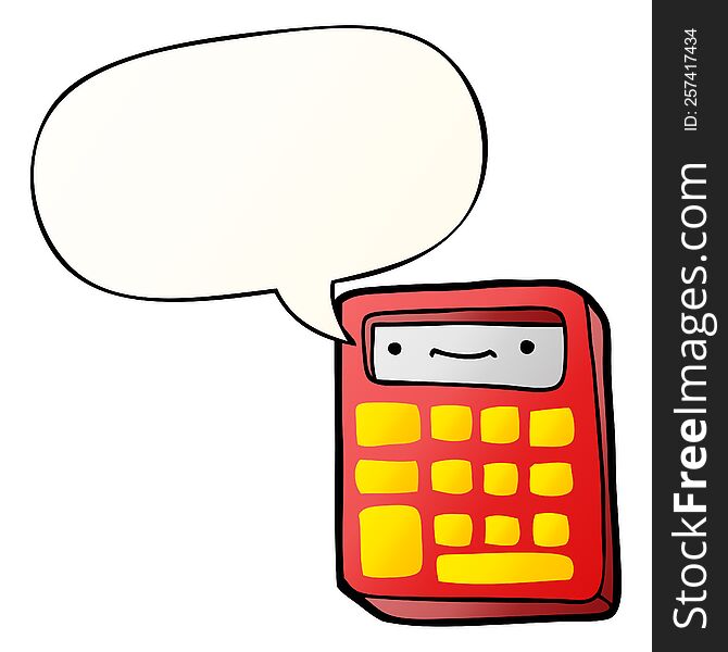 cartoon calculator with speech bubble in smooth gradient style