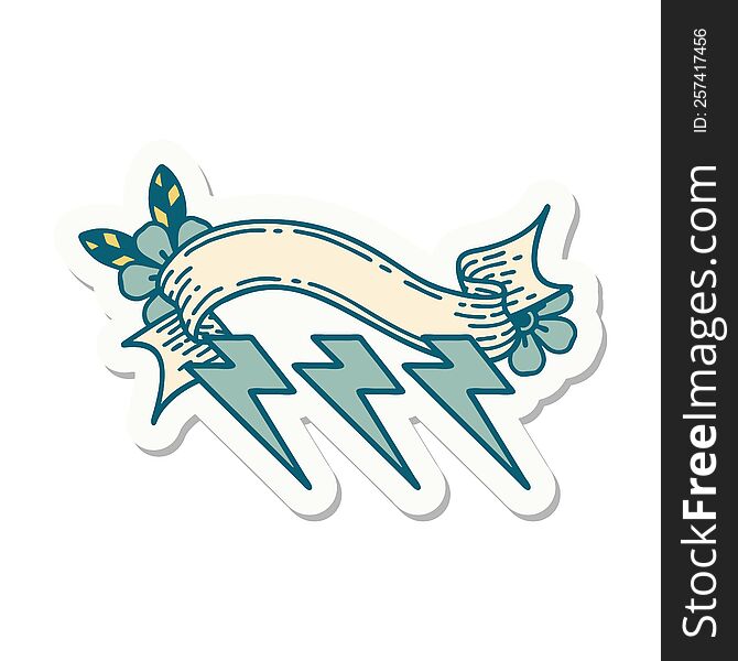 tattoo style sticker with banner of lighting bolts. tattoo style sticker with banner of lighting bolts