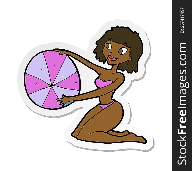 sticker of a cartoon bikini girl with beach ball