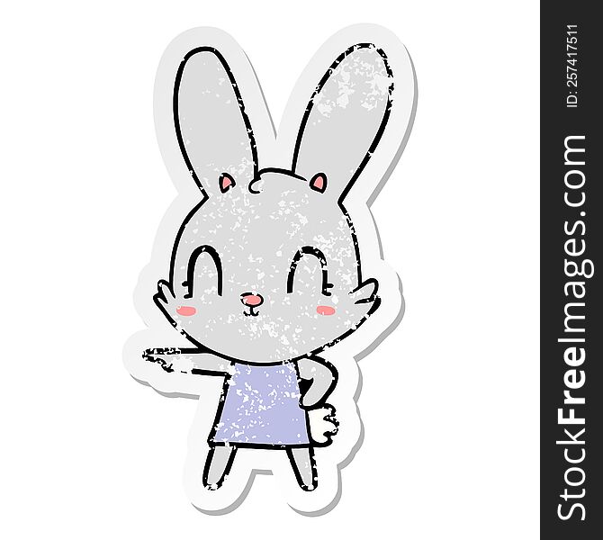Distressed Sticker Of A Cute Cartoon Rabbit In Dress