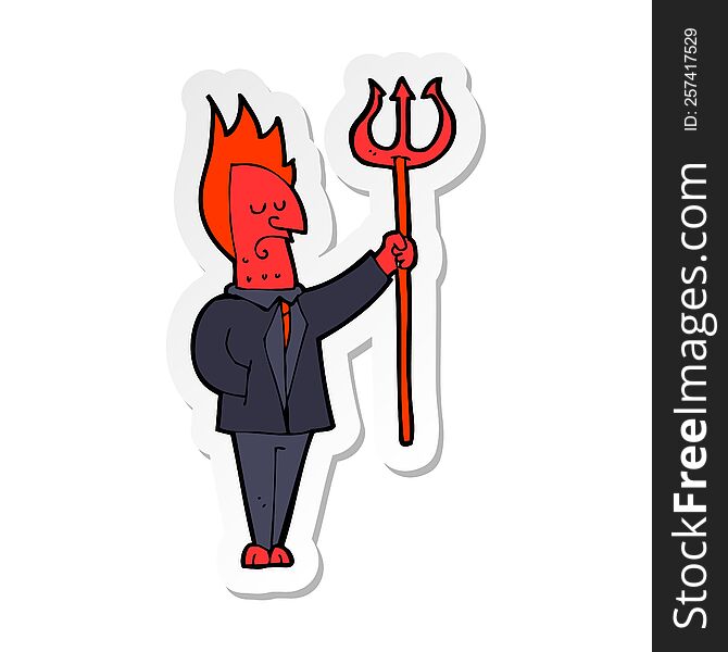sticker of a cartoon devil with pitchfork