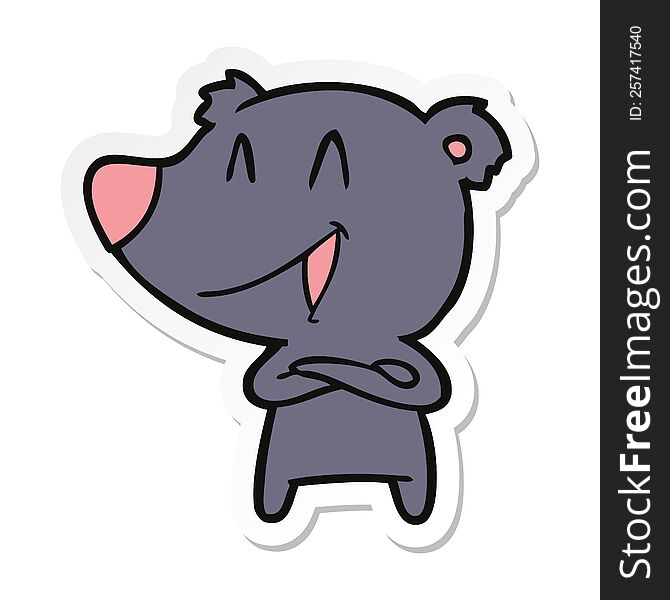 Sticker Of A Laughing Bear With Crossed Arms Cartoon