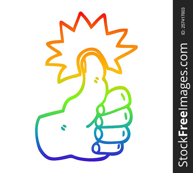 rainbow gradient line drawing of a cartoon thumbs up symbol