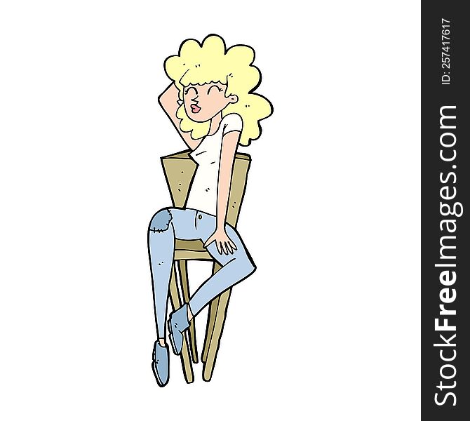 Cartoon Woman Posing On Chair