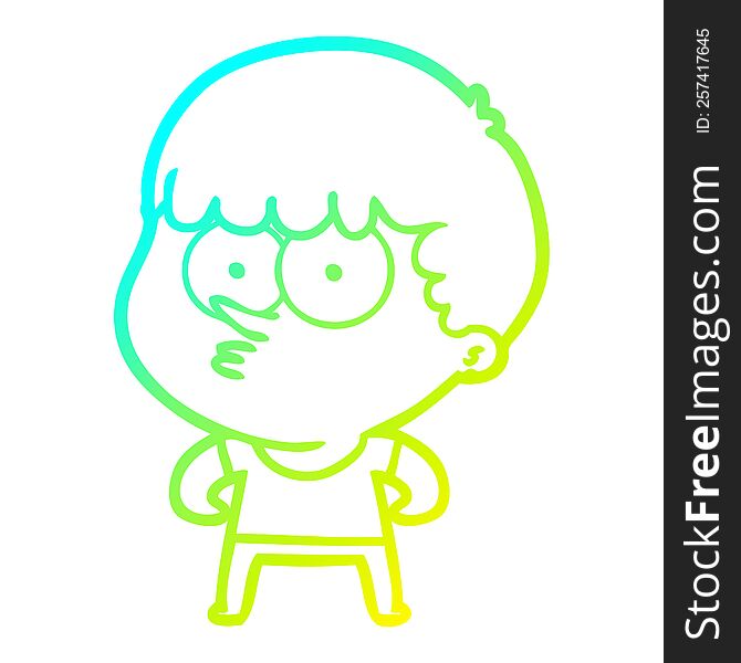 cold gradient line drawing of a cartoon curious boy