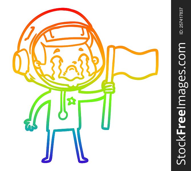 Rainbow Gradient Line Drawing Cartoon Crying Astronaut