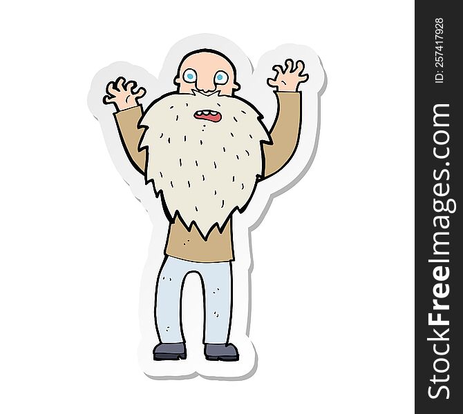 Sticker Of A Cartoon Frightened Old Man With Beard