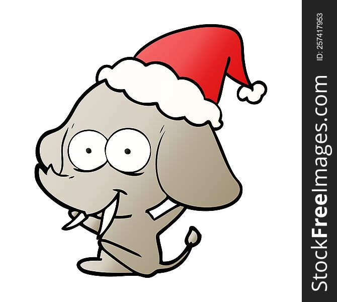 Happy Gradient Cartoon Of A Elephant Wearing Santa Hat