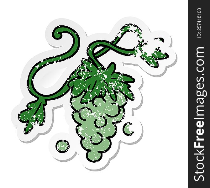 Distressed Sticker Cartoon Doodle Of Grapes On Vine