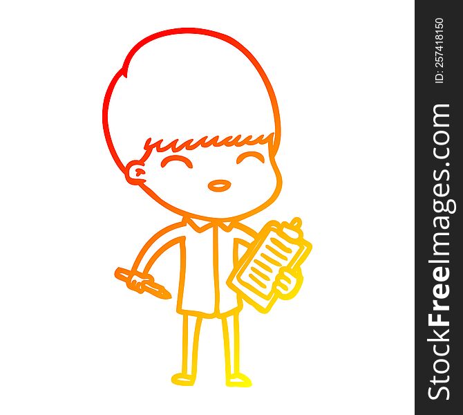 warm gradient line drawing of a cartoon boy taking notes