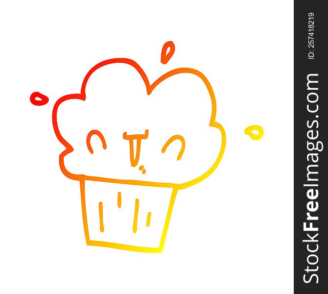 Warm Gradient Line Drawing Cartoon Cupcake
