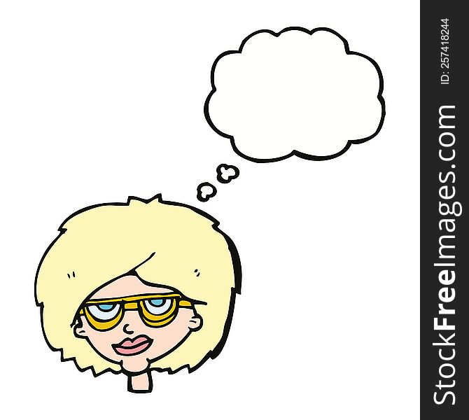 Cartoon Woman Wearing Spectacles With Thought Bubble