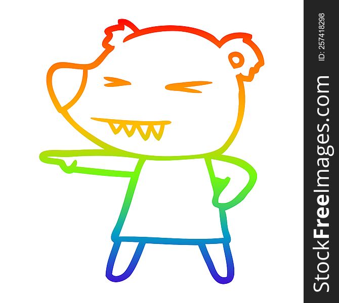 Rainbow Gradient Line Drawing Pointing Bear Cartoon