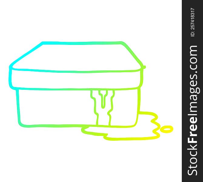 cold gradient line drawing of a cartoon box with slime