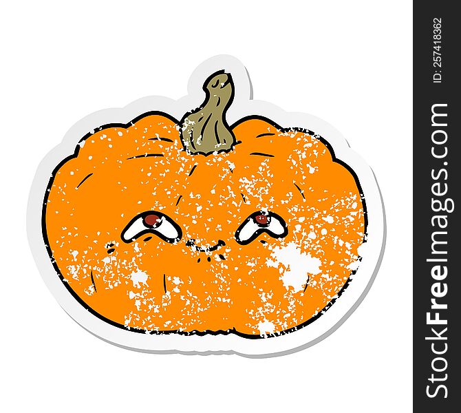 Distressed Sticker Of A Happy Cartoon Pumpkin