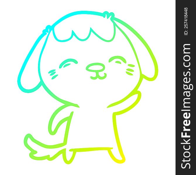 cold gradient line drawing of a happy cartoon dog
