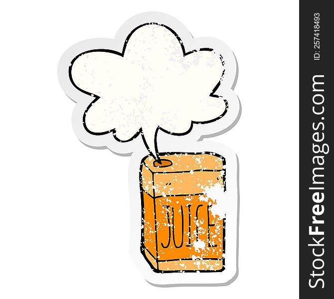 Cartoon Juice Box And Speech Bubble Distressed Sticker
