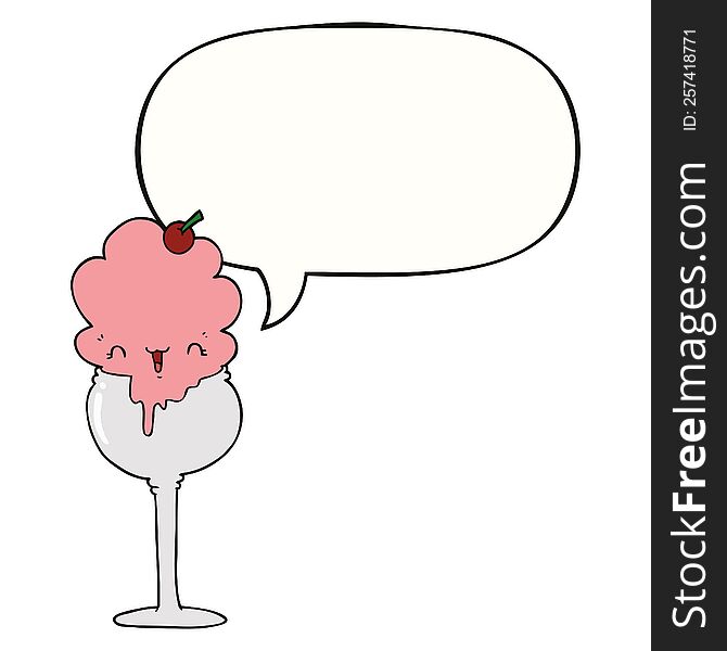 Cute Cartoon Ice Cream Desert And Speech Bubble