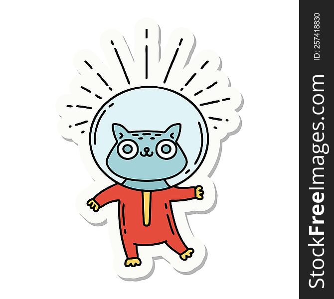 sticker of a tattoo style cat in astronaut suit