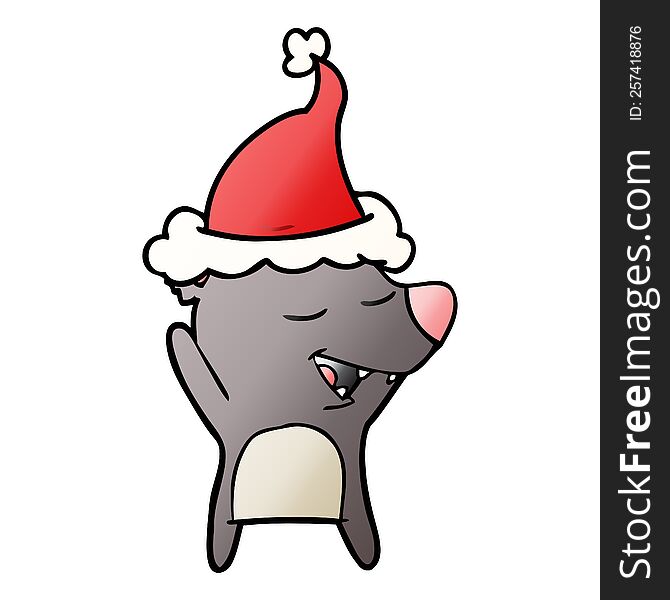 Gradient Cartoon Of A Bear Wearing Santa Hat