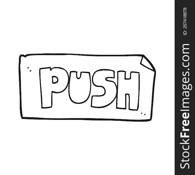 freehand drawn black and white cartoon push door sign