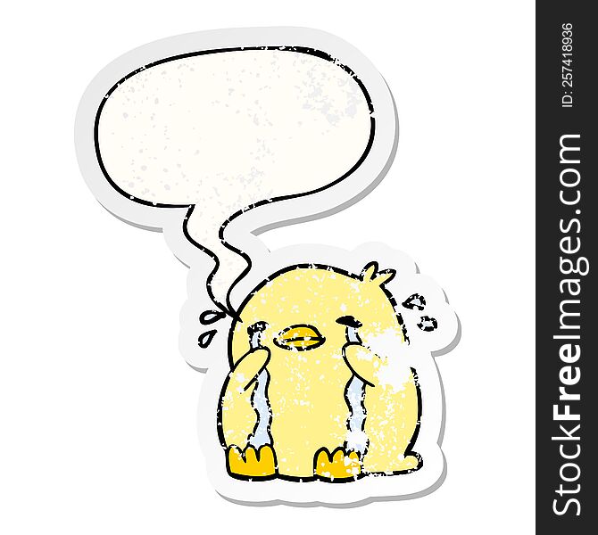 Cartoon Crying Bird And Speech Bubble Distressed Sticker