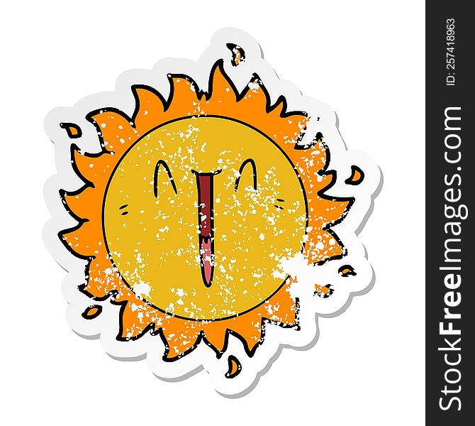 Distressed Sticker Of A Happy Cartoon Sun