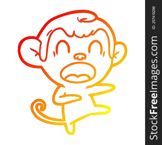 Warm Gradient Line Drawing Shouting Cartoon Monkey Dancing