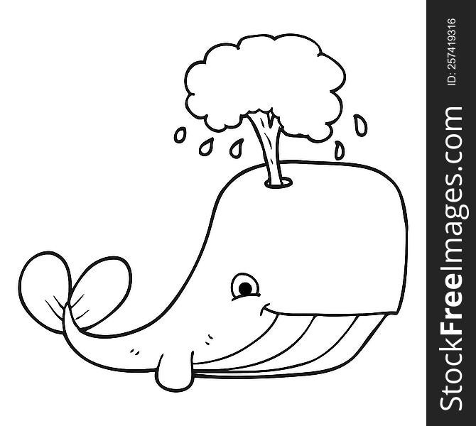 Black And White Cartoon Whale Spouting Water