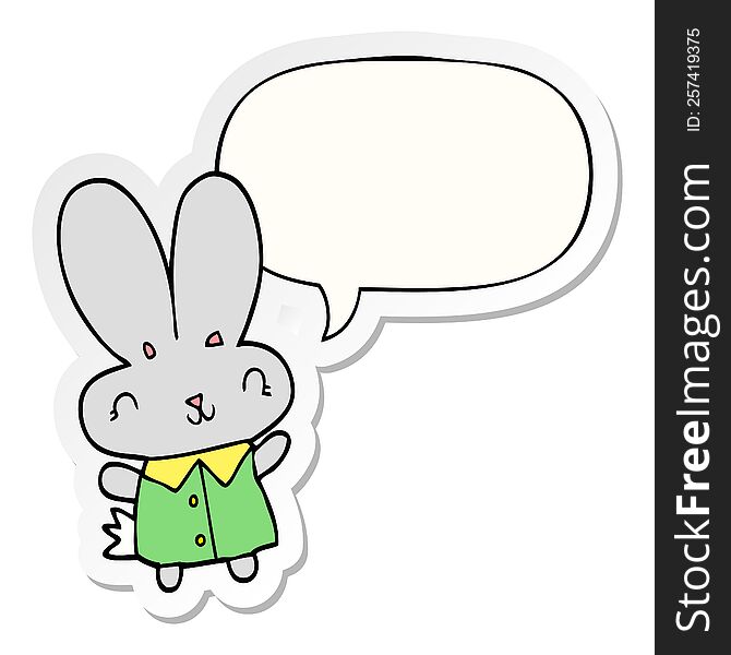 Cute Cartoon Tiny Rabbit And Speech Bubble Sticker