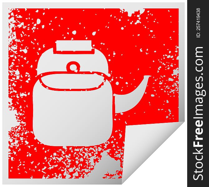 distressed square peeling sticker symbol of a kettle pot