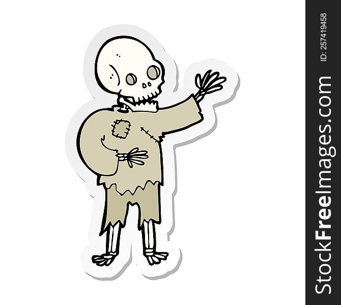 sticker of a cartoon skeleton waving