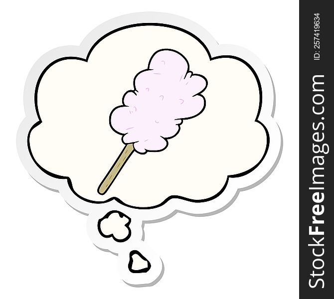 cartoon candy floss with thought bubble as a printed sticker