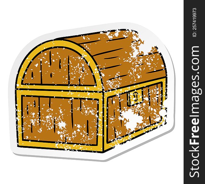 distressed sticker cartoon doodle of a treasure chest