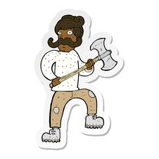 Sticker Of A Cartoon Man With Axe Royalty Free Stock Images