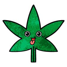 Retro Grunge Texture Cartoon Marijuana Leaf Stock Photo