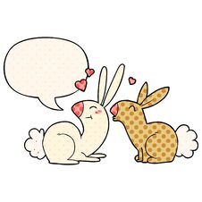 Cartoon Rabbits In Love And Speech Bubble In Comic Book Style Royalty Free Stock Photo