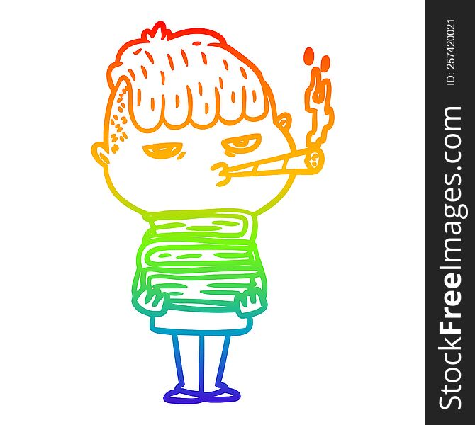Rainbow Gradient Line Drawing Cartoon Man Smoking
