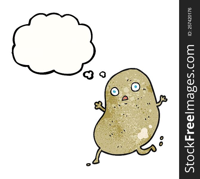 freehand drawn thought bubble textured cartoon potato running
