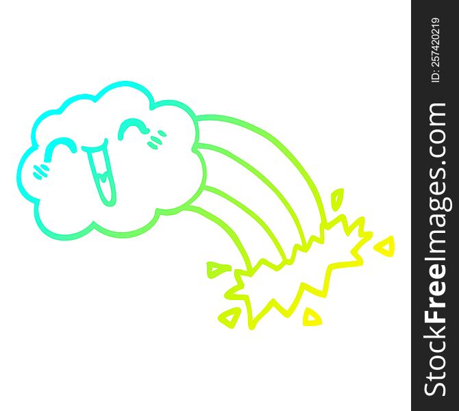 Cold Gradient Line Drawing Cartoon Happy Cloud And Rainbow