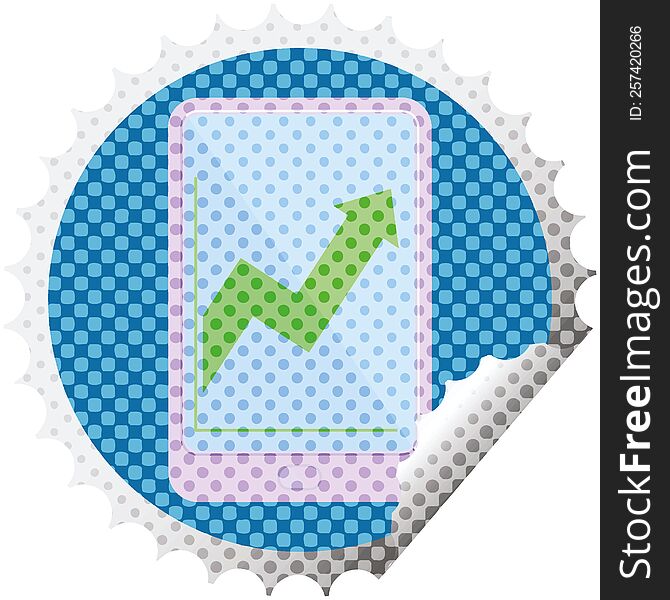 electronic tablet showing business performance graphic vector illustration round sticker stamp. electronic tablet showing business performance graphic vector illustration round sticker stamp