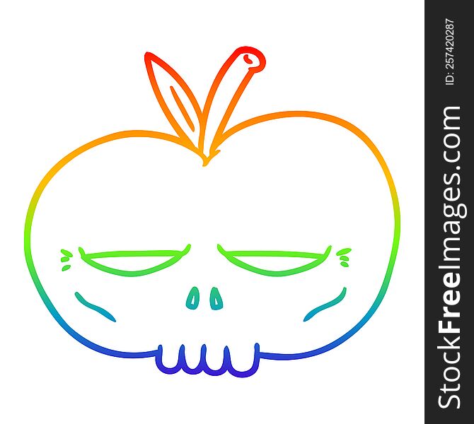 Rainbow Gradient Line Drawing Cartoon Spooky Skull Apple